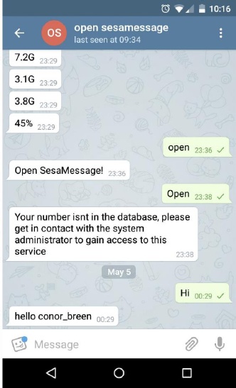 Messenger thread with the OpenSesamessage bot